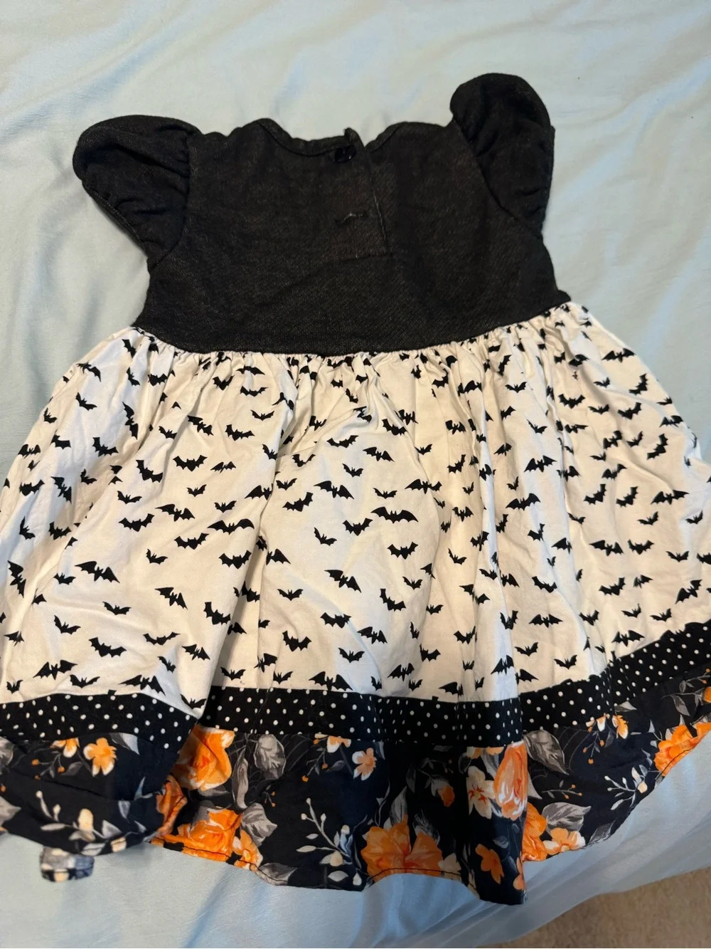 Ricrac & Ruffles - Girls Black & Orange Halloween Bat Print Costume Dress